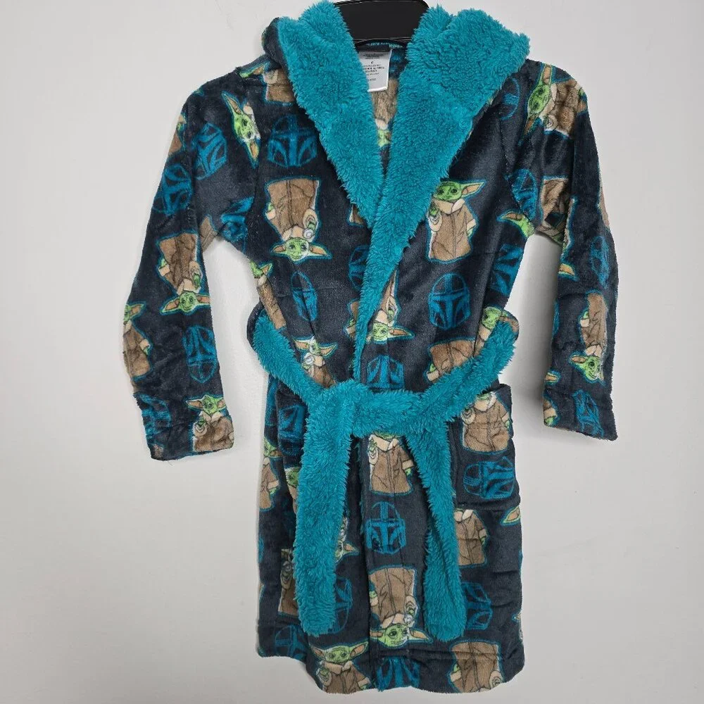 Kids Star‎ Wars Bath Robe 6 Mandalorian Baby Yoda Grogu Hooded Sleepwear Disney